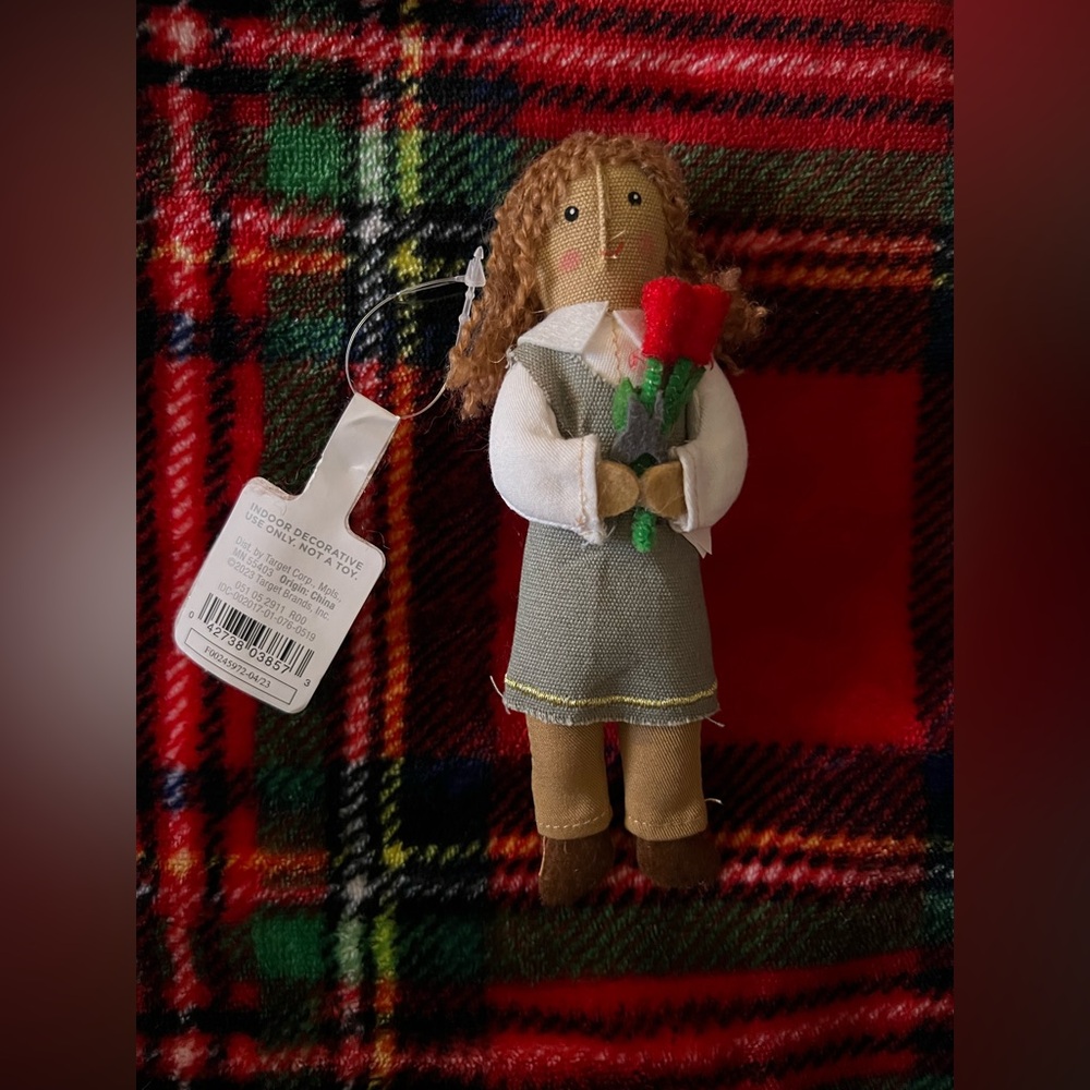 NWT Wondershop Target Fabric Doll Christmas  Tree Ornament Red and Gray Outfit